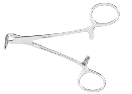 Miltex Miltex Splinter Forceps Williams 5-1/2 Inch OR Grade Stainless Steel (German) NonSterile Ratchet Lock Finger Ring Handle Angled 90° Pointed Tips - 6-342