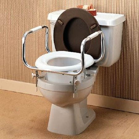 Patterson Medical Supply Raised Toilet Seat with Arms 2-1/2 to 5-1/2 Inch Height White 250 lbs. Weight Capacity - 6473