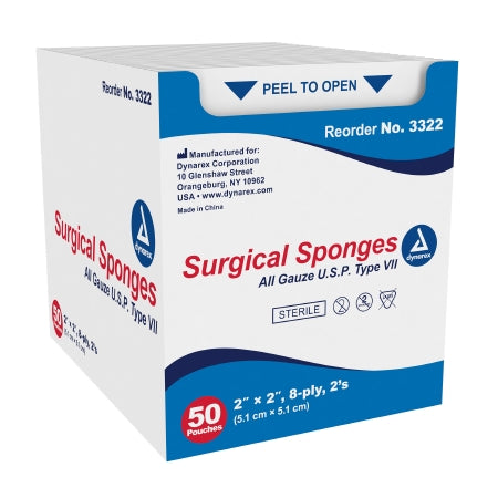 Dynarex Dynarex Gauze Sponge Gauze 8-Ply 2 X 2 Inch Square Sterile - 3322