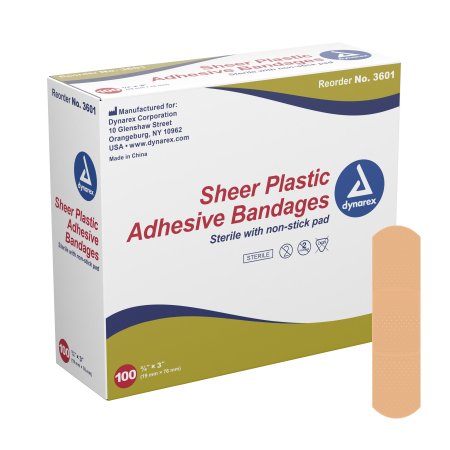 Dynarex - Adhesive Strip 3/4 X 3 Inch Plastic Rectangle Tan Sterile - 3601