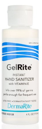 DermaRite Industries GelRite Hand Sanitizer 4 oz. Ethyl Alcohol Gel Bottle - 104