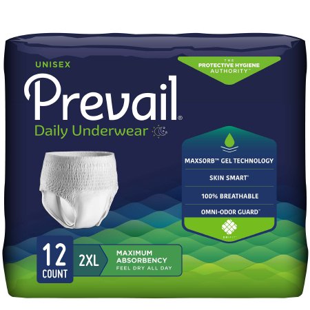 Prevail Daily Underwear - Unisex Adult Absorbent Underwear Pull On with Tear Away Seams 2X-Large Disposable Moderate Absorbency - PV-517