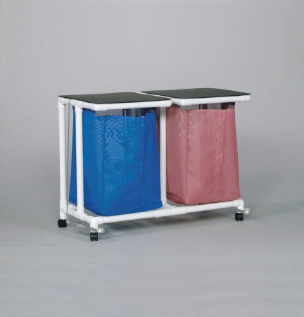 IPU Standard Jumbo Double Hamper with Bags 4 Casters 55 gal. - VL JH2 FP MESH WINEBERRY