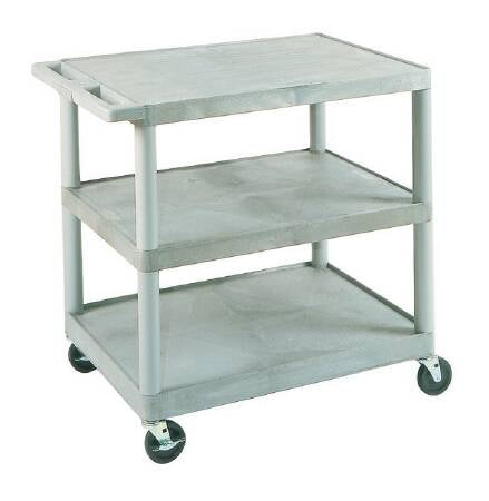 Luxor Utility Cart Polyethylene Plastic 32 X 24 X 33 Inch 3 Shelves Gray - HE33-G