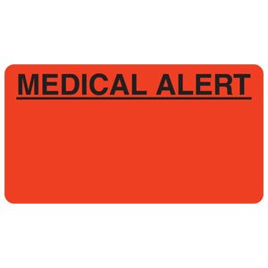 Tabbies - Pre-Printed Label Warning Label Fluorescent Red Medical Alert - MAP5180