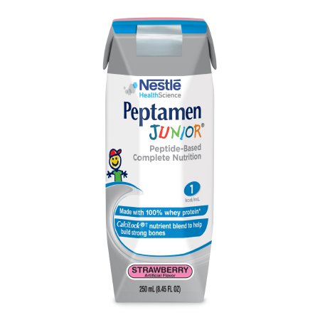 Nestle Healthcare Nutrition Peptamen Junior Pediatric Oral Supplement / Tube Feeding Formula Strawberry Flavor 250 mL Tetra Prisma Ready to Use - 798716601306
