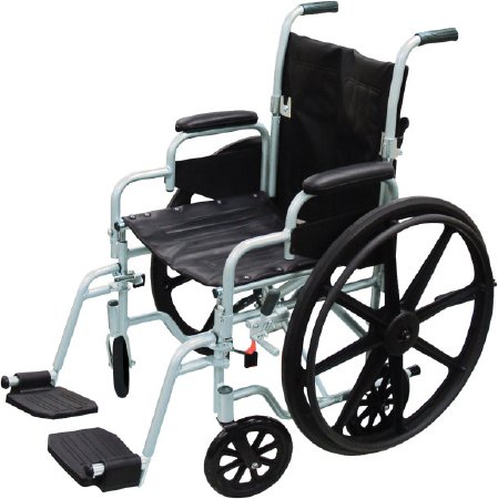 Drive Medical Poly-Fly Lightweight Transport Chair Aluminum Frame with Silver Finish 250 lbs. Weight Capacity Fixed Height / Padded Arm Black - TR18