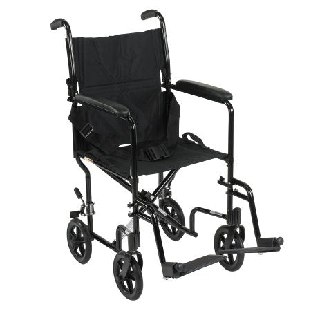 Drive Medical - Lightweight Transport Chair Aluminum Frame with Black Finish 300 lbs. Weight Capacity Fixed Height / Padded Arm Black Upholstery - ATC17-BK
