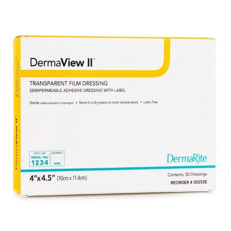 DermaView II - Transparent Film Dressing Rectangle 4 X 4-1/2 Inch Frame Style Delivery With Label Sterile - 00253E