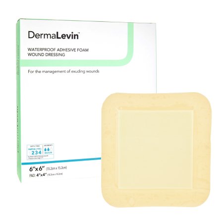 DermaLevin - Foam Dressing 6 X 6 Inch Square Adhesive with Border Sterile - 00285E