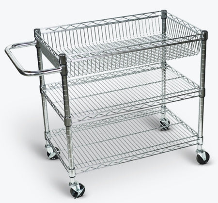 Luxor Transport Cart Chrome Plated Steel 30 X 18 X 30 Inch 3 Shelves Silver - LICWT2918