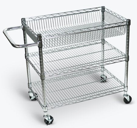 Luxor - Transport Cart Chrome Plated Steel 30 X 18 X 30 Inch Silver One 5 1/2 Inch Deep Tub Shelf, Two 1 Inch Deep Tub Shelves - LICWT2918