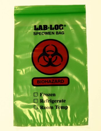 Lab-Loc - Specimen Transport Bag with Document Pouch 6 X 9 Inch Zip Closure Biohazard Symbol / Storage Instructions NonSterile - LAB20609GR