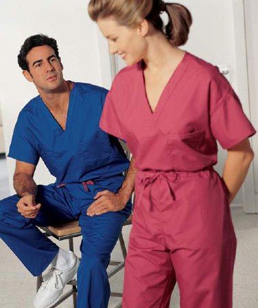A-1 - Scrub Shirt Large White 1 Pocket Short Set-In Sleeve Unisex - 46885-107