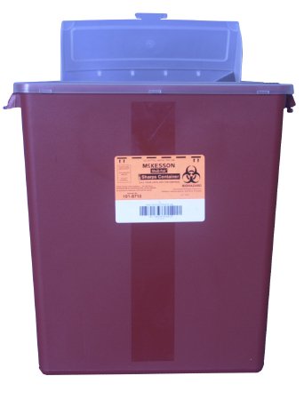 McKesson McKesson Sharps Container 2-Piece 13-1/2 H X 12-1/2 W X 6 D Inch 3 Gallon Red Horizontal Entry Lid - 101-8710