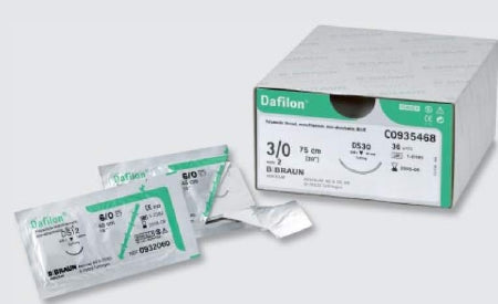 Aesculap Dafilon Suture with Needle Nonabsorbable Uncoated Blue Suture Monofilament Polyamide Size 3-0 45 cm Suture 1-Needle 19 mm Length 3/8 Circle Reverse Cutting Needle - C0936243