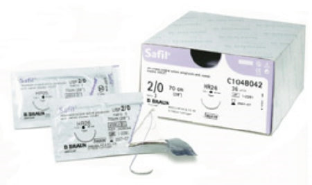 Aesculap Safil Suture with Needle Absorbable Coated Violet Suture Braided Polyglycolic Acid Suture Size 2-0 70 cm Suture 1-Needle 22 mm Length 1/2 Circle Round Bodied Needle with Taper Point - Heavy Body - C1048036