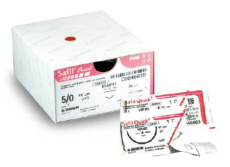 Aesculap Safil Suture with Needle Absorbable Coated Violet Suture Braided Polyglycolic Acid Suture Size 5-0 45 cm Suture 1-Needle 12 mm Length 3/8 Circle Reverse Cutting Needle - C1048207