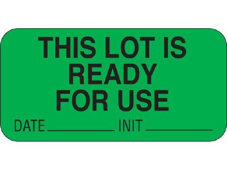 Shamrock Scientific - Pre-Printed Label Multipurpose Label Green THIS LOT IS / READY / FOR USE / DATE _____ INIT _____ Black Quality Control Label 3/4 X 1-1/2 Inch - UPCR3021