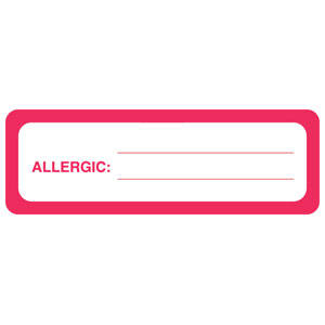 Tabbies Allergy Labels, "Allergic" White & Red - 3"W x 1"H, 250 per Roll - MAP3360