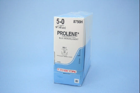 J & J Healthcare Systems Prolene Suture with Needle Nonabsorbable Uncoated Blue Suture Monofilament Polypropylene Suture Size 5-0 18 Inch Suture Double-Armed 17 mm Length 1/2 Circle Taper Point Needle - 8756H
