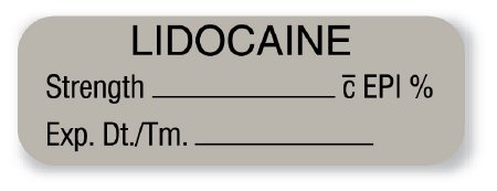 United Ad Label Pre-Printed Label Anesthesia Label Lidocaine / Strength With Epi % / Exp. Dt./Tm.____ Gray 1/2 X 1-1/2 Inch - ULAM079