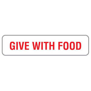Tabbies Medication Instruction Labels, "GIVE WITH FOOD" , "White & Red - 3/8"W x 7/8"H, 500 per Roll - V-AN119