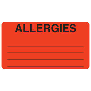 Tabbies Allergy Labels, "Allergies" Fluorescent Red - 3-1/4"W x 1-3/4"H, 250 per Roll - MAP1630