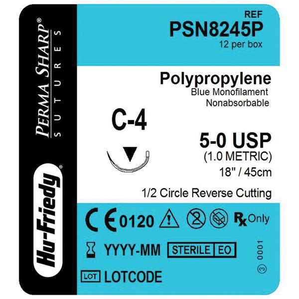 Hu-Friedy (Hufriedy) Suture 5-0 Polypropylene C-4 Perma Sharp Blue 18" Monofilament 12/Bx - PSN8245P