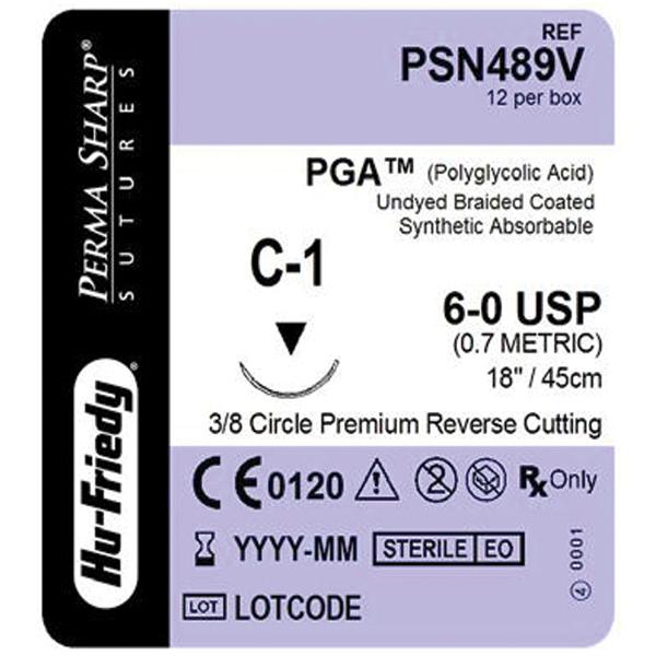 Hu-Friedy (Hufriedy) Suture 6-0 Polyglycolic Acid C-1 Perma Sharp Undyed 18" Braid 12/Pk - PSN489V