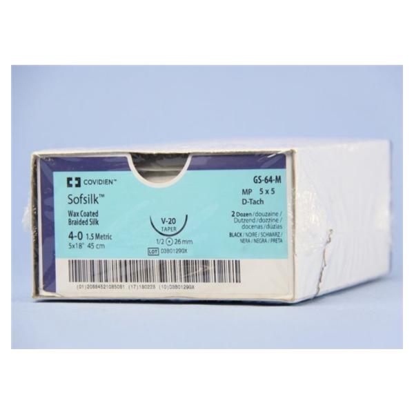 Medtronic MITG-Covidien Suture 4-0 Silk V-20 Sofsilk Black 18" Braid 24/Ca - GS64M