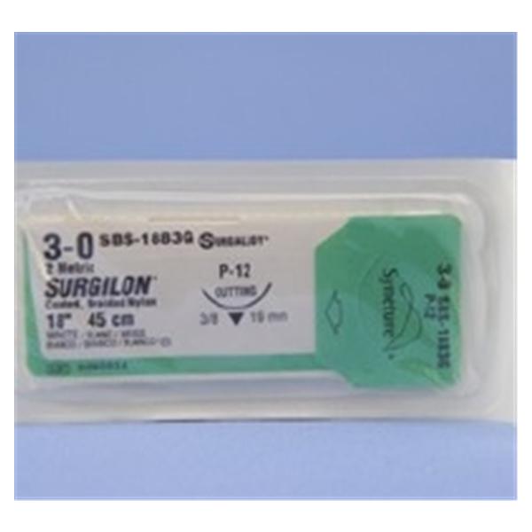 Medtronic MITG-Covidien Suture 3-0 Nylon P-12 Surgilon White 18" Braid 12/Ca - SBS1883G