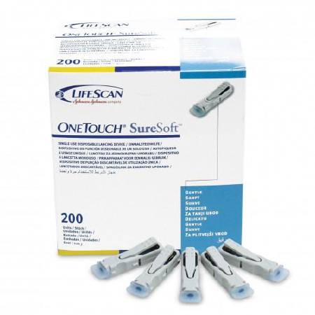 LifeScan Onetouch Suresoft Lancing Device OneTouch SureSoft Fixed Depth Lancet Needle 1.8 mm Depth 28 Gauge Pressure Activated - 353885006835