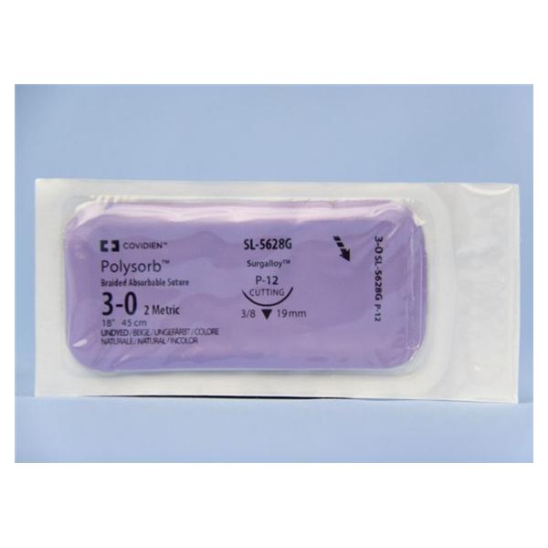Medtronic MITG-Covidien Suture 3-0 Polyester P-12 Polysorb Undyed 18" Braid 12/Ca - SL5628G