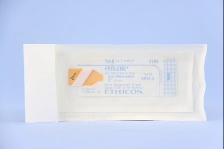J & J Healthcare Systems Prolene Suture with Needle Nonabsorbable Uncoated Blue Suture Monofilament Polypropylene Suture Size 10-0 5 Inch Suture 1-Needle 3.8 mm Length 3/8 Circle Taper Point Needle - 2790G