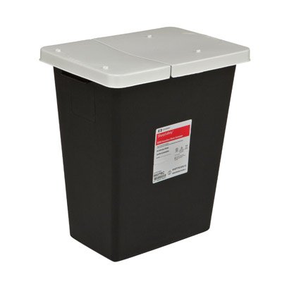 Cardinal SharpSafety RCRA Waste Container 26 H X 12-3/4 D X 18-1/4 W Inch 18 Gallon Black Base / White Lid Vertical Entry Hinged Lid - 8617RC