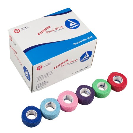 Dynarex Sensi-Wrap Cohesive Bandage 1 Inch X 5 Yard Standard Compression Self-adherent Closure Red / Green / Purple / Dark Blue / Pink / Light Blue NonSterile - 3181