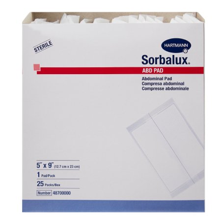 Sorbalux ABD - Abdominal Pad Nonwoven Cellulose 1-Ply 5 X 9 Inch Rectangle Sterile - 48700000