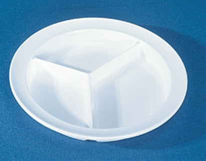 Alimed Inner Lip Partitioned Plate White Reusable Melamine 8-3/4 Inch Diameter - 8128