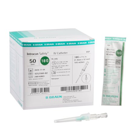 Introcan Safety - Peripheral IV Catheter 18 Gauge 1.25 Inch Sliding Safety Needle - 4252560-02