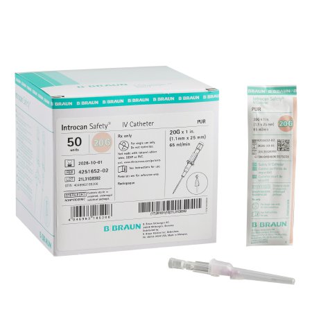 Introcan Safety - Peripheral IV Catheter 20 Gauge 1 Inch Sliding Safety Needle - 4251652-02