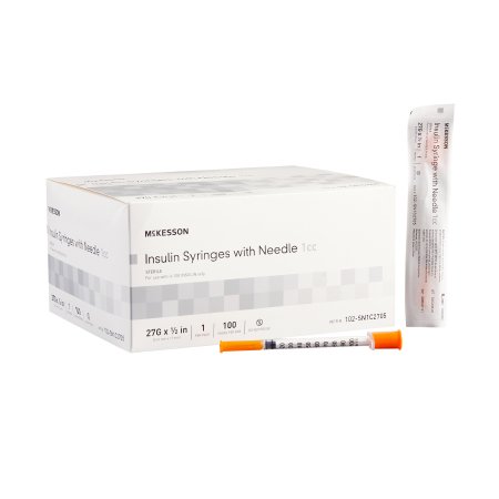 McKesson - Insulin Syringe with Needle 1 mL 27 Gauge 1/2 Inch Regular Wall NonSafety - 102-SN1C2705