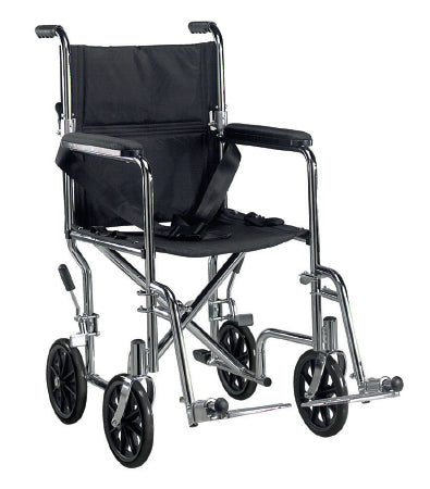 Drive Medical Go-Kart Lightweight Transport Chair Steel Frame with Chrome Finish 300 lbs. Weight Capacity Fixed Height / Padded Arm Black - TR19