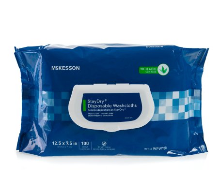 McKesson StayDry Personal Wipe Soft Pack Aloe / Vitamin E Scented 100 Count - WPW100