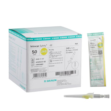Introcan Safety - Peripheral IV Catheter 24 Gauge 0.75 Inch Sliding Safety Needle - 4253523-02