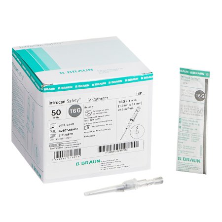 Introcan Safety - Peripheral IV Catheter 16 Gauge 1.25 Inch Sliding Safety Needle - 4252586-02