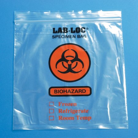 Lab-Loc - Specimen Transport Bag with Document Pouch 8 X 10 Inch Zip Closure Biohazard Symbol / Storage Instructions NonSterile - LAB20810