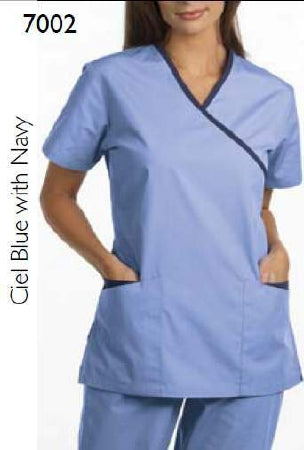 Fashion Seal Uniforms - Scrub Shirt X-Large Navy / Ceil Blue 2 Pockets Short Set-In Sleeve Female - 7002-XL
