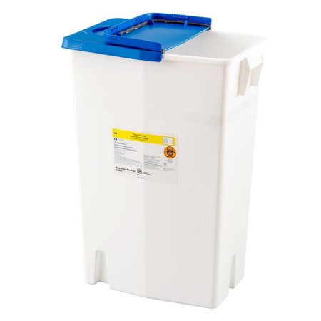 PharmaSafety - Pharmaceutical Waste Container 26 H X 12-3/4 D X 18-1/4 W Inch 18 Gallon White Base / Blue Lid Vertical Entry Hinged Lid - 8870-