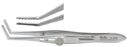 Miltex Miltex Recession Forceps Jameson 3-3/4 Inch OR Grade Stainless Steel (German) NonSterile Slide Lock Thumb Handle Angled Right 7 Teeth - 18-1262